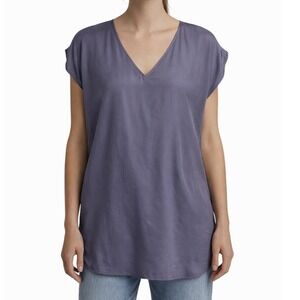 Marie Oliver Silk Blouse Womens XXS Purple V-Neck Oversized 100% Silk Minimalist